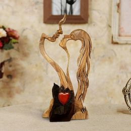 Other Home Decor Love Eternal Wooden Decoration Ornaments Male And Female Kissing Wooden Statue Indoor Creative Art Home Decoration Figurine 230417