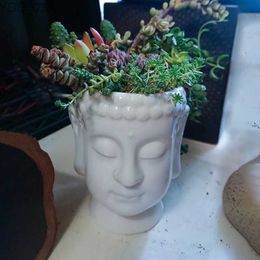 Planters Pots Buddha Head Planter Zen White Ceramic Flower Pot for Succulents Plants Buddha Face Statue Fengshui Figurines Home Garden Decor YQ231117