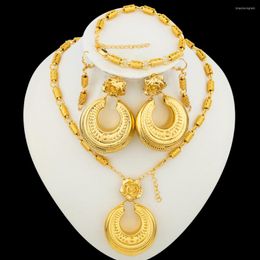 Necklace Earrings Set Beads Jewelry For Women Hoop Pendant Sets African Dubai Golden Color Neckalce Nigeria Wedding Party Gift Jewellery