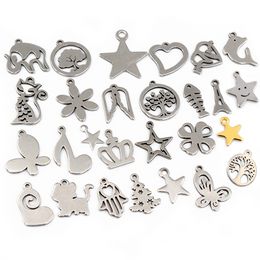 30pc/lot 316 Stainless Steel Five-pointed Star Cute Necklace Pendant Charms Small Cat Dolphin Fish Charms for DIY Jewellery Making Fashion JewelryCharms