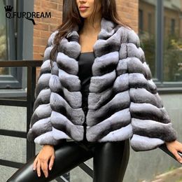 Women's Down Parkas Top Rabbit Fur Coat Genuine Rex Jackets Classic Chinchilla Colour Slim Short Fashion Overcoat Winter Style 231116