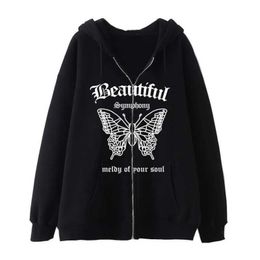 Men's Hoodies Sweatshirts 2022 Dark Gothic Style Cardigan Sweatshirt 'Beautiful' Butterfly Series Y2k Zip Up Hoodies Street Fashion Loose Fleece Jackets J231116