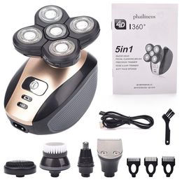 5 In 1 4D Men's Rechargeable Bald Head Electric Shaver 5 Floating Heads Beard Nose Ear Hair Trimmer Razor Clipper Facial Brus324P