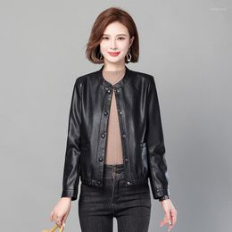 Women's Leather High-quality 2XL Jackets For Women Soft Long Sleeve Baseball Jacket Female Solid Faux Coat