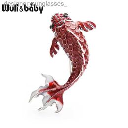 Pins Brooches Wuli baby Big Red Carp Fish Brooches For Women Metal Rhinestone Fish Animal Brooch Pins Mom's GiftsL231117