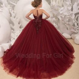 Girl Dresses Ball Gown Kids Dark Burgundy Pageant Dress Special Ocassion Birthday Party Gowns For Girls Aged 0-16 Years