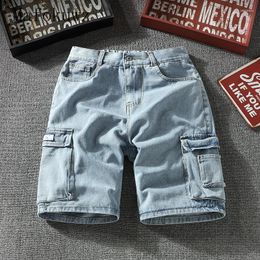 Men's Jeans Mafokuwz Pockets Denim Shorts Men Summer Loose Fitting Workwear Trendy Half Pants Unisex Casual Outerwear Cargo Middle Trousers