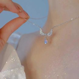 Pendant Necklaces Fashion Angel Fairy Wings Heart Pendant Necklace For Women Zircon Choker Clavicle Chain Sweet Wedding Girls Jewelry Gifts 2022 Z0417