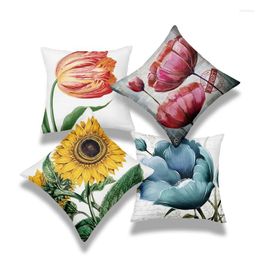 Pillow 4pcs Vintage American Printed Pillowcase Set Of 4 Blooming Flowers Art Decorative Home Decor Sofa Throw Pillows