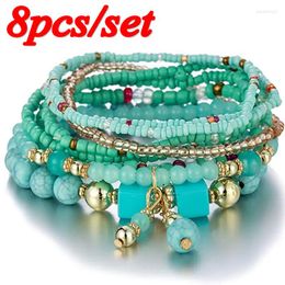 Strand 8pcs/set Bohemian Handmade Beads Bracelets Set Women Summer Colourful Bead Chain Bracelet Bangle Girls Boho Jewellery Accessories