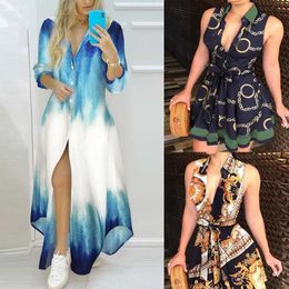 Elegant Shirt Maxi Womens Dress Summer Beach Party Skirt Plus Size 5xl Long Sleeve Woman Clothing Sexy Clubwear