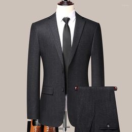 Men's Suits High Quality (Blazer Trousers) Men's British Style Elegant Business Simple Fashion Casual Wedding Gentleman Suit Two Pieces