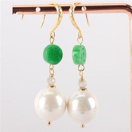 Dangle Earrings 12MM White Shell Pearl Jadeite Earring Ms Gift Flawless Party Accessories Natural Real Classic Women Fashion