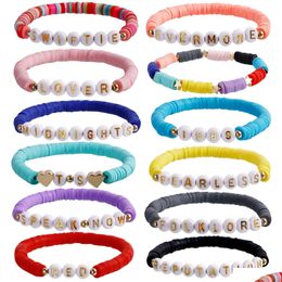 Beaded Surfer Heishi Charm Bracelets Taylor Swiftie Disc Stretch Beaded Strands Soft Clay Reputation Letter Pseras African Friend Dhga Dhdy7