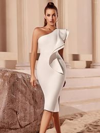 Casual Dresses Black White Red Blue Women Elastic Bodycon Bandage Dress Patch Designs Knee Length Elegant Ladies Office Business Formal