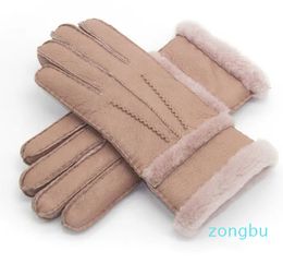 Sheepskin Winter Mitten Gloves for Women Men Real Cashmere Fur Warm Gloves Ladies Full Finger