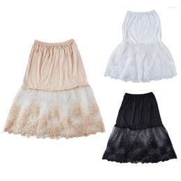 Skirts Fashion Women Summer Skirt Solid Colour Elastic Waist Layered Tiered Sheer Lace Trim Extender A-Line Half Slip Clothes