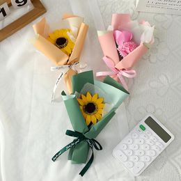 Decorative Flowers Rose Sunflower Artificial Flower Fake Packaged Soap Mini Birthday Bouquet Gift Wedding Party Decoration Living Room Decar