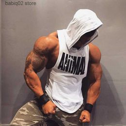 Men's Tank Tops 2022 New Men Bodybuilding Cotton Tank top Gyms Fitness Hooded Vest Sleeveless Shirt Summer Casual Fashion Workout Brand Clothing T230417