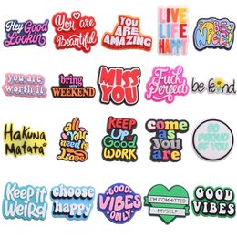 Shoe Parts Accessories 1Pcs English Alphabet Design PVC Inspirational Letters Slippers Buckles Clog DIY Bands Charms Jibz Decoration 230414