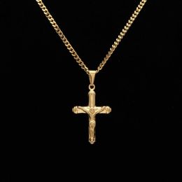 Jesus Cross Necklace Gold Plated Stainless Steel Pendant Fashion Religious Faith Necklaces Mens Hip Hop Jewelry298j