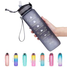 water bottle Motivational Water Bottle 1 Litre Leakproof Drinking Bottle With Straw for Girls Outdoor Travel Fitness Water Bottles Drinkware P230324