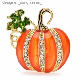 Pins Brooches Wuli baby Enamel Pumpkin Brooches For Women Classic Rhinestone Halloween Brooch Pin GiftsL231117