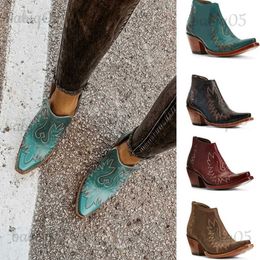 Boots BONJOMARISA 2021 New Trendy Female Pointed Toe Western Boots For Women Casual Chunky Heel Vintage Embroidery Cowboy Shoes Woman T231117