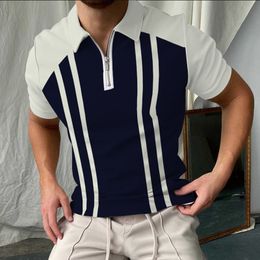 Men's Polos Summer high quality casual super cool striped Polo shirt men's lapel zipper T-shirt 230417