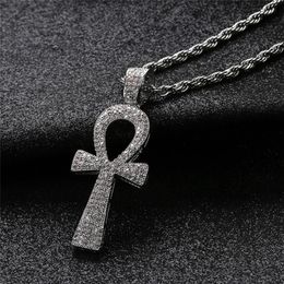 Iced Out Egyptian Ankh Key Pendant Necklace With Chain 2 Colors Fashion Mens Necklace Hip Hop Jewelry282B