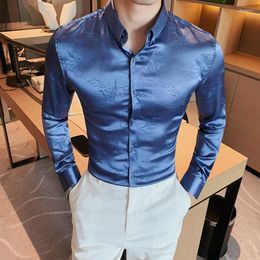 Men's Casual Shirts Camisas De Hombre Vintage Bright Colour Fashion Slim Fit Long Sleeved For Men Chinese Style Print Prom Mens Tuxedo Shirt