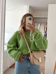 Sweaters Women's Christmas Green Knit Women Oneck Pullover Long Sleece Loose Oversized Party Casual Sweater Autumn Winter Chic Knitwears 231116 wears