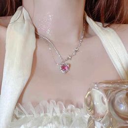 Pendant Necklaces Pink Purple Zircon Star Heart Necklace Y2K Irregular Love Crystal Heart Choker Egirl Collar Necklaces Women Jewelry Accessories Z0417