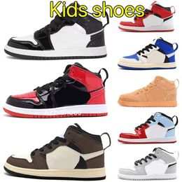 Bebês 2023 1S Sapatos infantis de basquete Kid Sapatos Jogo Royal Scotts Obsidian Chicago criou tênis intermediários de tie-dye de tie-dye de tie-dye