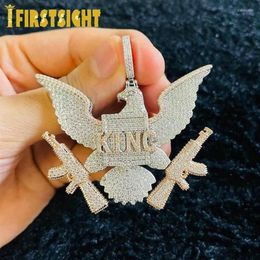 Chains Iced Out Bling Zircon King Bald Eagle Pendant Necklace Two Tone Colour CZ Letter Gun Charm Men Hip Hop Rock JewelryChains Si339G