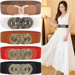 Belts Wide Elastic Waist Belt Ladies Retro Fashion Cinch Stretchy Stylish PU Leather Dress Waistband for WomenL231117