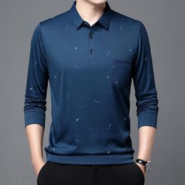 Men's Polos Long Sleeve Tee T-shirt Spring Autumn Men's Turn-down Collar Polo Loose Letter Printing Pocket Pullover Clothes Fashion Tops 230417