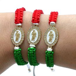 Cuff 12 Pieces Mexican Series Saint Judas Red White And Green Braided Bracelet Adjustable Women's Bracelet Religious Available 231116