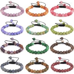 Strand 8mm Beaded Multicolor Agates Stone Bracelet For Women Men Adjustable Braided Healing Yoga Reiki Bangle Jewelry Gift