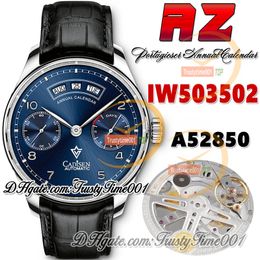 AZF az503502 Annual Calendar Power Reserve Mens Watch A52850 Automatic Blue Dial Silver Markers Steel Case Black Leather Strap Super Edition trustytime001Watches