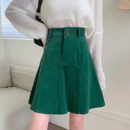 Skirts 4XL Retro Corduroy Skirt Women Spring Autumn Winter High Waist Mini Skirt Plump Girls Green Slim A line Umbrella Skirt Female 231116