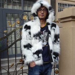 Men's Fur Faux Fur Men's fur coat Hooded fox fur coat zipper jacket with skull pattern J231117