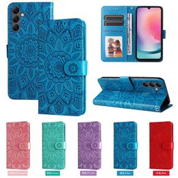 Sunflower Leather Wallet Cases For Samsung A25 Huawei Honor Paly 50 Plus Nova 11 SE Pro Xiaomi 14 13 Redmi 13C 4G Embossed ID Card Slot Flower Holder Flip Cover Pouch