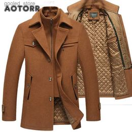 Men's Trench Coats Autumn Winter Mens Wool Trench Coats thicken Middle Long Jacket Male Doublar Zipper Coat Windbreak Woollen Overcoat 4XL Q231118