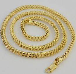 Real 14k Gold Plated Necklace Franco Chain 4mm 24 Inch Diamond Cut Mens 14k Yellow Gold