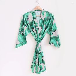 Women's Sleepwear Green Palm Leaf Robe For Bridesmaid Hawaiian Kimono Bridal Party Banana Tropical Satin Robes Wedding Dressing