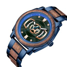 Wristwatches Alloy&Wooden Strap Men's Quartz Movement Watch Unique Five-Pointed Star Dial Design With Calendar Business GiftWristwatches