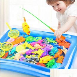 Bath Toys 30/52 Pcs Magnetic Fishing Plastic Fish Rod Set Kids Playing Water Game Educational Baby Square Gift For Drop Delivery Mater Dhog1