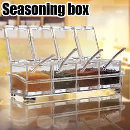Herb Spice Tools Seasoning Box with Spoon 4 Compartments MultiGrid Spice Storage Container storage Tool for Kitchen Herb Spice Tools Gadgets 230417