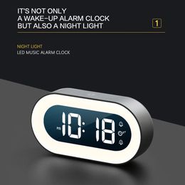 Desk Table Clocks Music LED Digital Alarm Clock Voice Control Night Light Design Desktop Clocks Home Table Decoration Built-in 1200mAh Battery 230414
